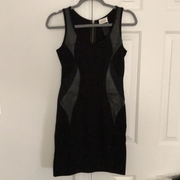 Designer black dress with faux leather appliqué by Under.ligne _5 - Picture 1 of 5